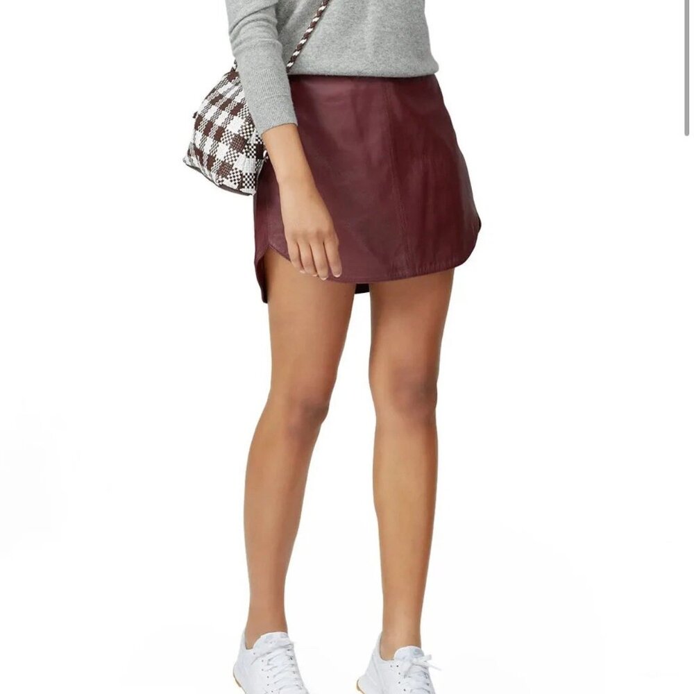 BB Dakota Conrad Lamb Leather Mini Skirt Burgundy Sz 4